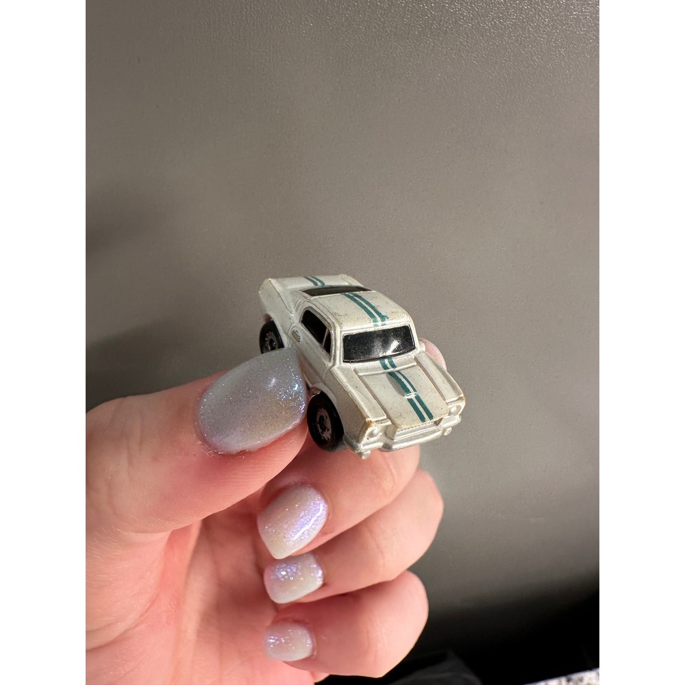 White Toy Car Green Stripes Micro Machine Diecast Vehicle